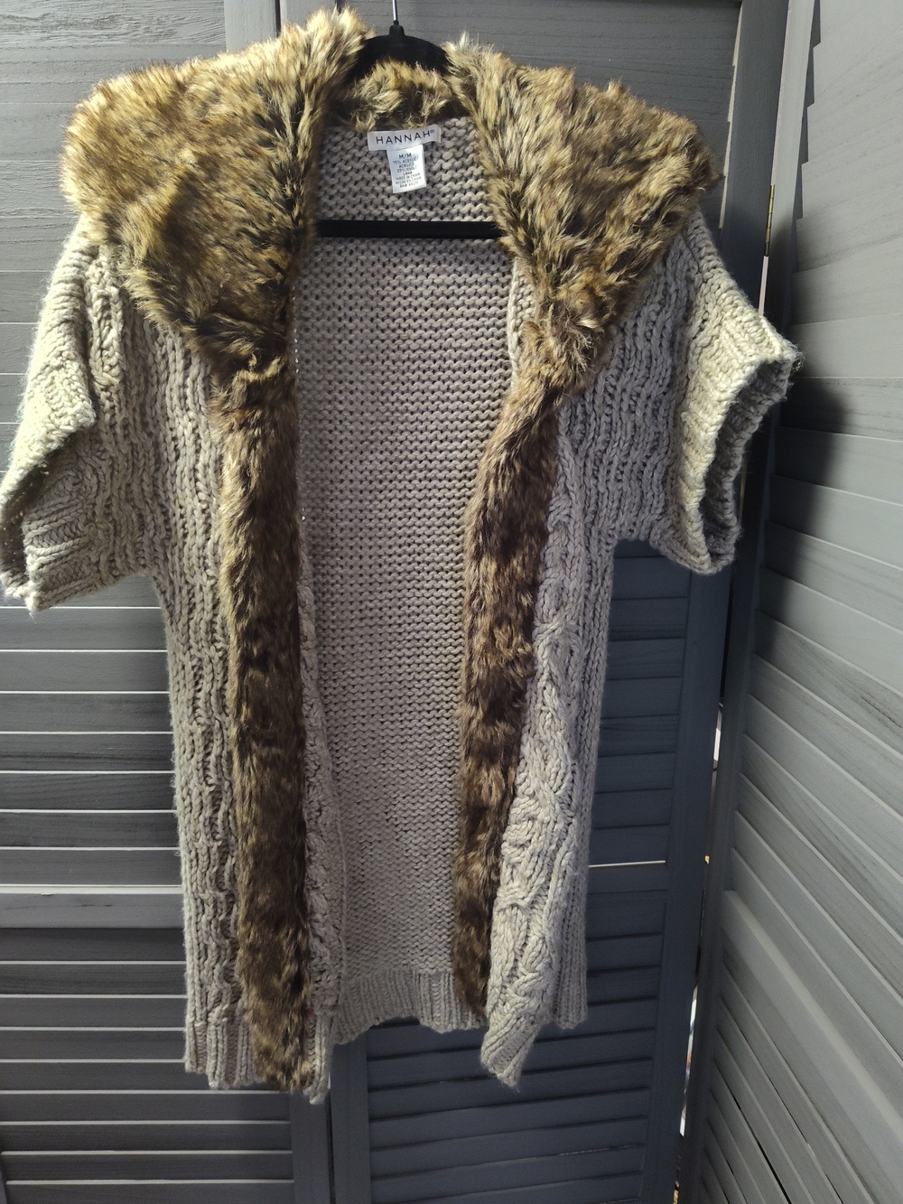 Hannah Cream Knit Open-Front Cardigan with Faux Fur Trim